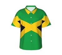 Jamaica Flag Print Men Hawaiian Shirt, Casual Tropical Button Shirt, Light Aloha Short Sleeve, for Beach Vacation, Black, XXL