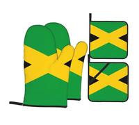jamaica flag Printed Heat Resistant Oven Mitts and Pot Holder Set 4 PCS Kitchen Baking for Home Cooks and Bakers