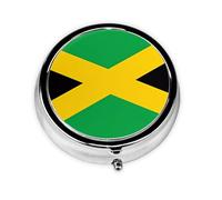 Jamaica Flag This Small, Round Pill Box is a Portable Travel Medicine Organizer with Three compartments for Storing Daily medications.