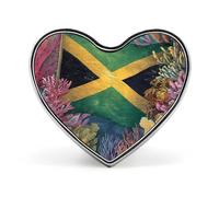 Jamaica Flag Under Water Badge Pin Brooch Heart Shape Button Aluminum Decor for Backpacks Hats