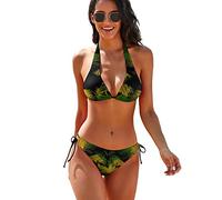 Jamaica Flag Women's Printed Padded Halter Two Piece Triangle Bikini Spaghetti Strap Thong Swimsuit