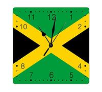 Jamaica Flag Wood Wall Clock Vintage Farmhouse 10inch Square Wall Clock Jamaica Wall Clock Battery Operated Silent Hanging Wall Clocks for Kitchen Bedroom Office National Flag Clock Birthday Gift