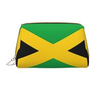 Jamaica Flag Zipper Closure Leather Portable Waterproof Cosmetic Bag for Home Travel to Organize Toiletries Sundries