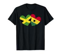 Jamaica Ghana Vintage Heart Flag Jamaican Ghanaian Unity T-Shirt