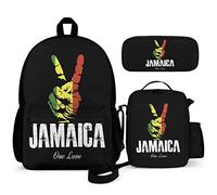 Jamaica Hand Kids Backpack Set 3 Piece Back To School 16 Inch Book Bag with Lunch Bag Pencil Case For Boys Girls 1-6th Grade
