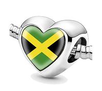 Jamaica Jamaican Flag Heart Beads for Bracelets Jewelry Making DIY Silver Charms for Women