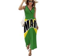 Jamaica Jamaican Flag Women's V Neck Maxi Dresses Sleeveless Long Dress High Waist Casual Ankle Length Sundress M
