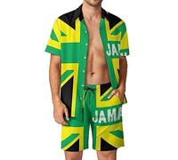 Jamaica Jamaican Kingdom Flag Hawaiian Sets for Men Button Down Short Sleeve Tracksuit Beach Outfits L