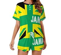 Jamaica Jamaican Kingdom Flag Women's Pajama Set Short Sleeve Lounge Set Top And Shorts Sleepwear 2XL