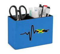 Jamaica Map Flag Heartbeat Leather Pen Pot 2 Sections Pencil Holder Office Desktop Organizer Makeup Storage