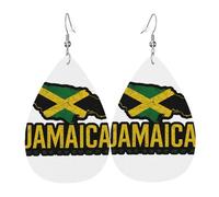 Jamaica Map Outline Teardrop Leather Earrings Ladies Print Pendant With Hook Fashion Vintage Party Daily Wear