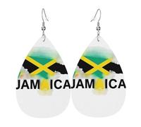 Jamaica Map Outlines Teardrop Leather Earrings Ladies Print Pendant With Hook Fashion Vintage Party Daily Wear