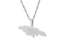 Jamaica Map Pendant Necklace - Vintage City Charm Geography Neckwear Jewelry For Women Men Halloween Christmas Birthday Sweater Chain Present,White,Long:50Cm