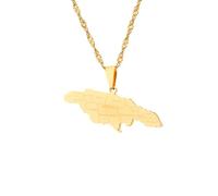Jamaica Map Pendant Necklace - Vintage City Charm Geography Neckwear Jewelry For Women Men Halloween Christmas Birthday Sweater Chain Present,Yellow,Long:50Cm