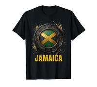 Jamaica Mosaic National Flag Emblem in Ornate Crest Value Graphic T-Shirt, Men, Black, XL