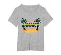 Jamaica No Problem Tropical Beach Vacation T-Shirt, Women's Plus, Heather Grey, 2X