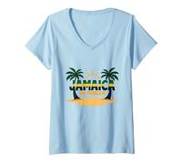 Jamaica No Problem Tropical Beach Vacation V-Neck T-Shirt, Women, Baby Blue, XXL