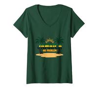 Jamaica No Problem Tropical Beach Vacation V-Neck T-Shirt, Women, Forest Green, M