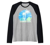 Jamaica Palm Trees Huge Wave Amazing Beach Island Souvenir Raglan Baseball Tee
