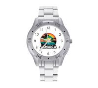 Jamaica Rainbow Palms Tree Watches Men Silver Quartz Dress Wrist Watch | Fashion Casual Stainless Steel Band Easy to Read Minimalist Business Style