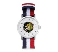 Jamaica Rasta Lion Wrist Watches for Men Women Casual Braided Strap Easy Reader for Work Workout