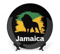 Jamaica Reggae Lion Flag Decorative Plate Ceramic China Plates with Display Stand for Home Wall Decor 10inch