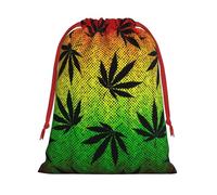 Jamaica Reggae RastaLeaf Weed Bag with Drawstring Xmas Wrapping Storage Pouch for Holiday Party Birthday Decor Medium