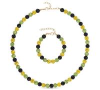 Jamaica Rhinestone Bling Beaded Necklaces and Bracelets Set Bulk 2 Pcs | Jamaican Green Black and Yellow Handmade Jewelry Party Favor Jamaica Patriotic Birthday Party Gift Goodie Bag Stuff Fillers