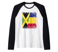 Jamaica Romania Half Flag Jamaican Romanian Heritage Raglan Baseball Tee