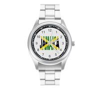 Jamaica Text Flag Men's Steel Strap Watch Easy Reader Casual Silver Dial Fashion Analog Watches