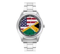 Jamaica U.S.A. Flag Personalized Quartz Watch Stainless Steel Wrist Watches with Arabic Numerals for Men Women