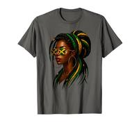 Jamaican Afro Black Woman Jamaica Flag Girl Messy Bun Pride T-Shirt