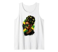 Jamaican Afro Black Woman Jamaica Flag Girl Messy Bun Pride Tank Top