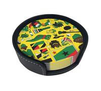 Jamaican Elements Round leather coasters (set of 6) Delicate and soft table decorations, suitable for coffee cups, mugs, etc.