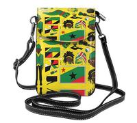 Jamaican Elements Women'S Lightweight Compact Leather Crossbody Bag Cell Phone Bag Travel Bag Shoulder Bag Wallet, Black, One Size