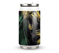 Jamaican Flag and Lion Stainless Steel Travel Mug Insulated Tumbler Coffee Cup with Lid and Straw