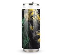 Jamaican Flag and Lion Stainless Steel Travel Mug Insulated Tumbler Coffee Cup with Lid and Straw