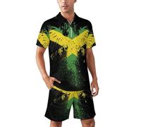 Jamaican Flag Eagle Men's Short Sets Short Sleeve Tracksuit Polo Shirts And Shorts Sets Summer Outfits L