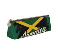 Jamaican Flag Elements Print Large Capacity Leather Pencil Case Smooth Zippered Pen Pouch School Travel Makeup