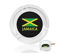 Jamaican Flag Glass Ashtray Print Cigar Ashtrays Cigarettes Ashtray Smoking Holder Ash Tray for Home Office