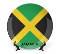 Jamaican Flag Jamaica Ceramic Decorative Plates for Display Ornaments with Stand for Kitchen Home Decor 7inch