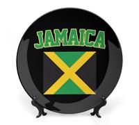 Jamaican Flag Jamaica Souvenir Ceramic Decorative Plates for Display Ornaments with Stand for Kitchen Home Decor 10inch