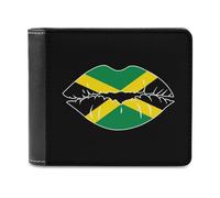 Jamaican Flag Lip Men's Bifold Wallet Slim Cash Card Holder Leather Purse