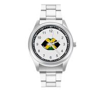 Jamaican Flag Lip Men's Casual Watch with Stainless Steel Strap Alloy Quartz Wrist Watches