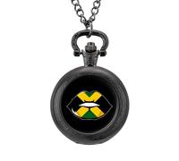 Jamaican Flag Lip Vintage Pocket Watch Alloy Pendant Watches Necklace Gift for Men Women Black-Style