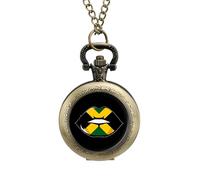 Jamaican Flag Lip Vintage Pocket Watch Alloy Pendant Watches Necklace Gift for Men Women Coppery-Style