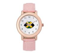 Jamaican Flag Lip Womens Elegant Watch Analogue Quartz Watch Leather Band Wristwatch