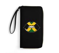 Jamaican Flag Lip Wristlet Wallets for Men Women Leather Long Wallet Credit Card Clutch with Cord