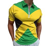 Jamaican Flag Men's Golf Polo Shirt Short Sleeve Casual Collared Athletic Slim Fit Tee