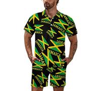 Jamaican Flag Men's Polo Shirt Set Short Sleeve Tracksuit Set Casual Beach Shirts Shorts Outfit 5XL